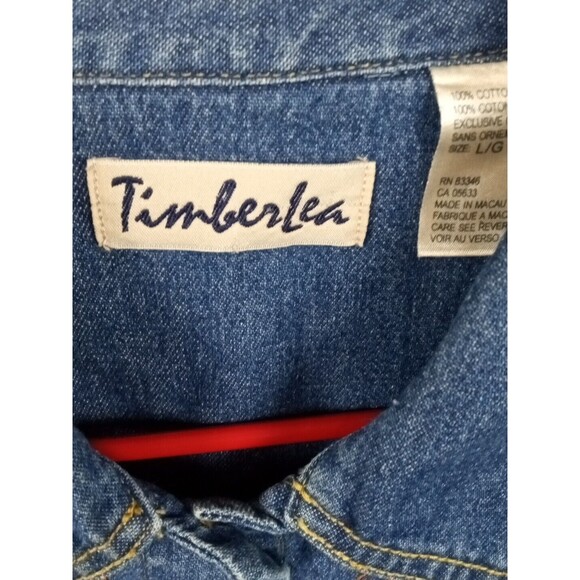 Vintage Timberlea Blue Denim Button Up Shirt Jacket Embroidered Leafs SIZE L/G - Picture 7 of 12